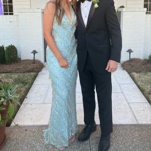 Light Blue Primavera Couture Fringe Dress